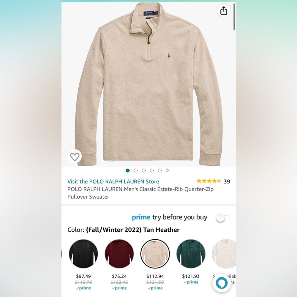 COPY - POLO RALPH LAUREN Men's Classic Estate-Rib Quarter-Zip